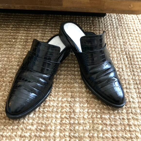 Freda Salvador “Keen” Black Croc-Print Leather Mule Flats - Picture 6 of 9